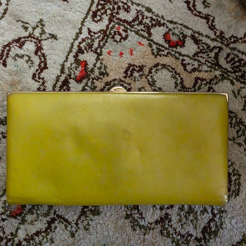 Lodis Women Chartreuse Yellow Leather Frame Wallet Clutch Gold Tone Hardware